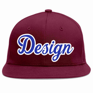 Custom Crimson Royal-White Flat Eaves Sport Baseball Cap Design for Men/Women/Youth