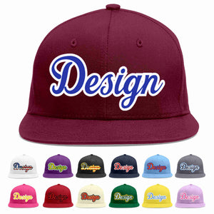 Custom Crimson Royal-White Flat Eaves Sport Baseball Cap Design for Men/Women/Youth