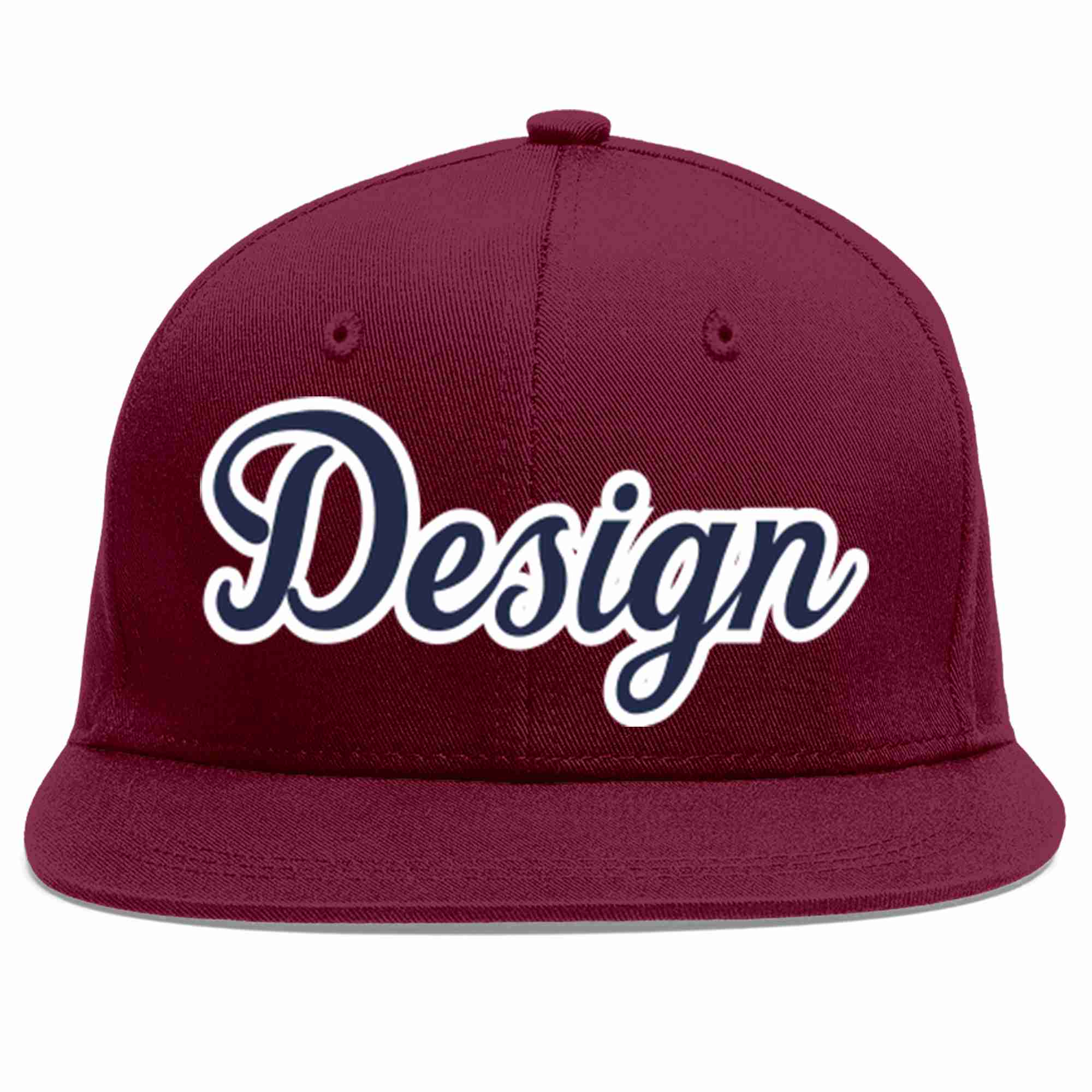 Custom Crimson Navy-White Flat Eaves Sport Baseball Cap Design for Men/Women/Youth