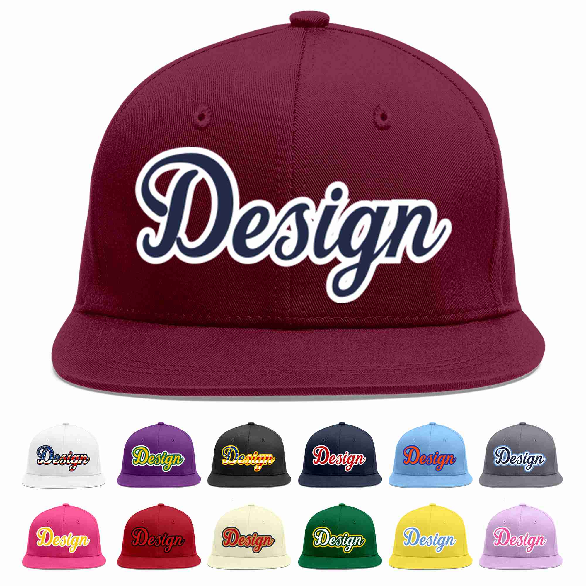 Custom Crimson Navy-White Flat Eaves Sport Baseball Cap Design for Men/Women/Youth