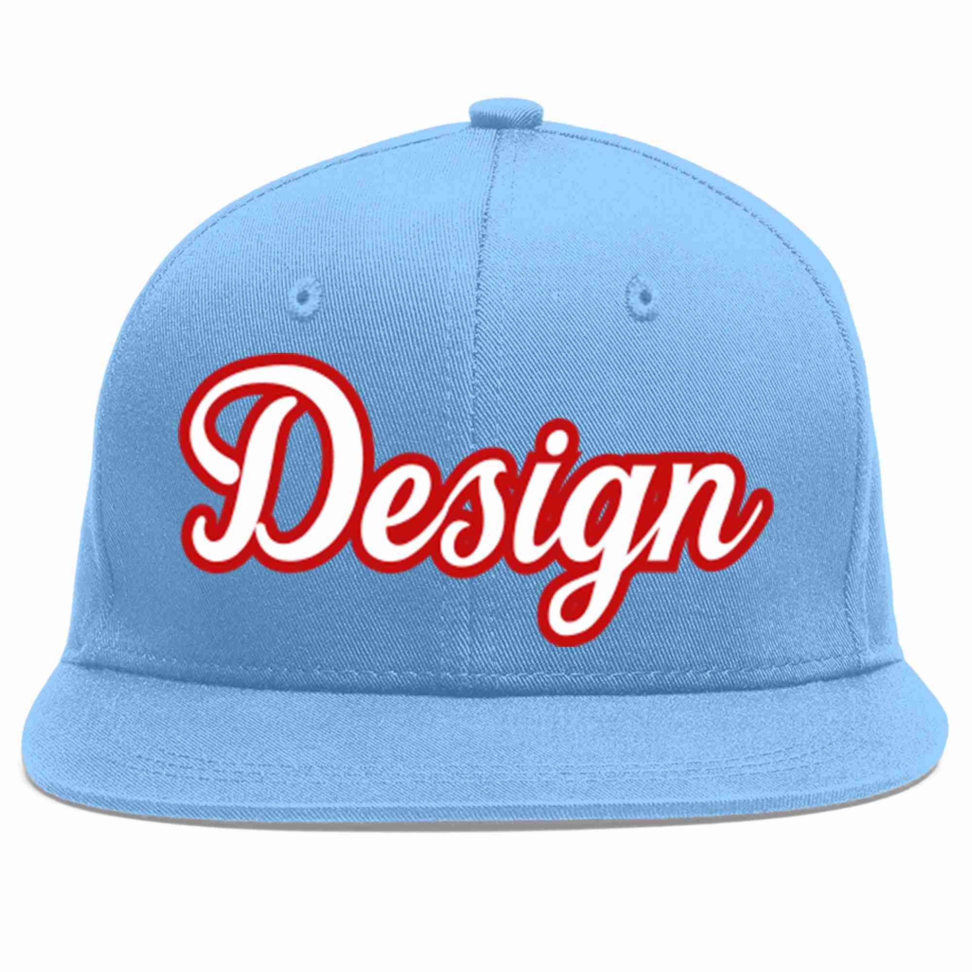 Conception personnalisée de casquette de baseball de sport à avant-toit plat bleu clair blanc-rouge pour hommes/femmes/jeunes