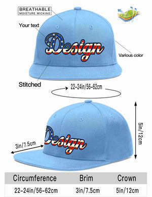 Custom Light Blue Vintage USA Flag-Gold Flat Eaves Sport Baseball Cap Design for Men/Women/Youth