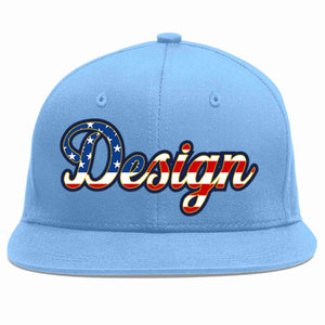 Custom Light Blue Vintage USA Flag-Gold Flat Eaves Sport Baseball Cap Design for Men/Women/Youth