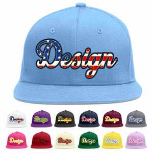 Custom Light Blue Vintage USA Flag-Gold Flat Eaves Sport Baseball Cap Design for Men/Women/Youth