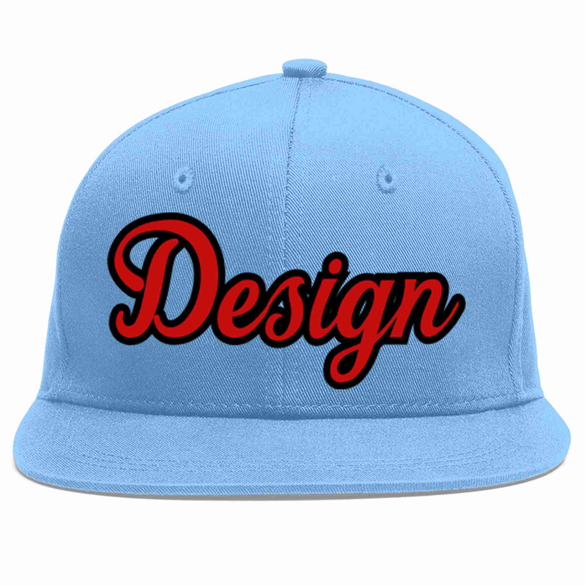 Conception personnalisée de casquette de baseball de sport à avant-toit plat bleu clair rouge-noir pour hommes/femmes/jeunes