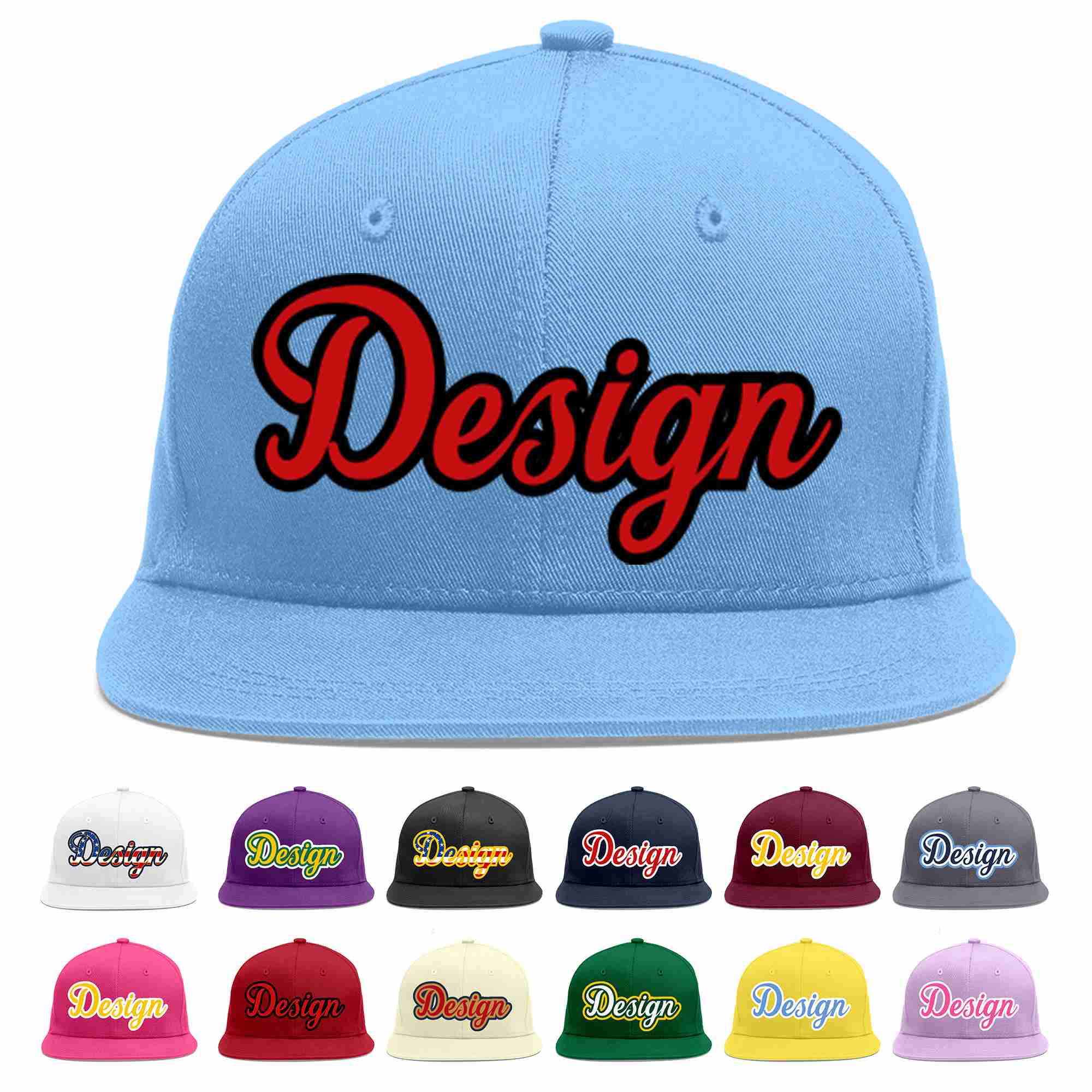 Custom Light Blue Red-Black Flat Eaves Sport Baseball Cap Design for Men/Women/Youth