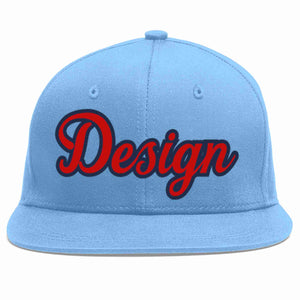 Custom Light Blue Red-Navy Flat Eaves Sport Baseball Cap Design for Men/Women/Youth