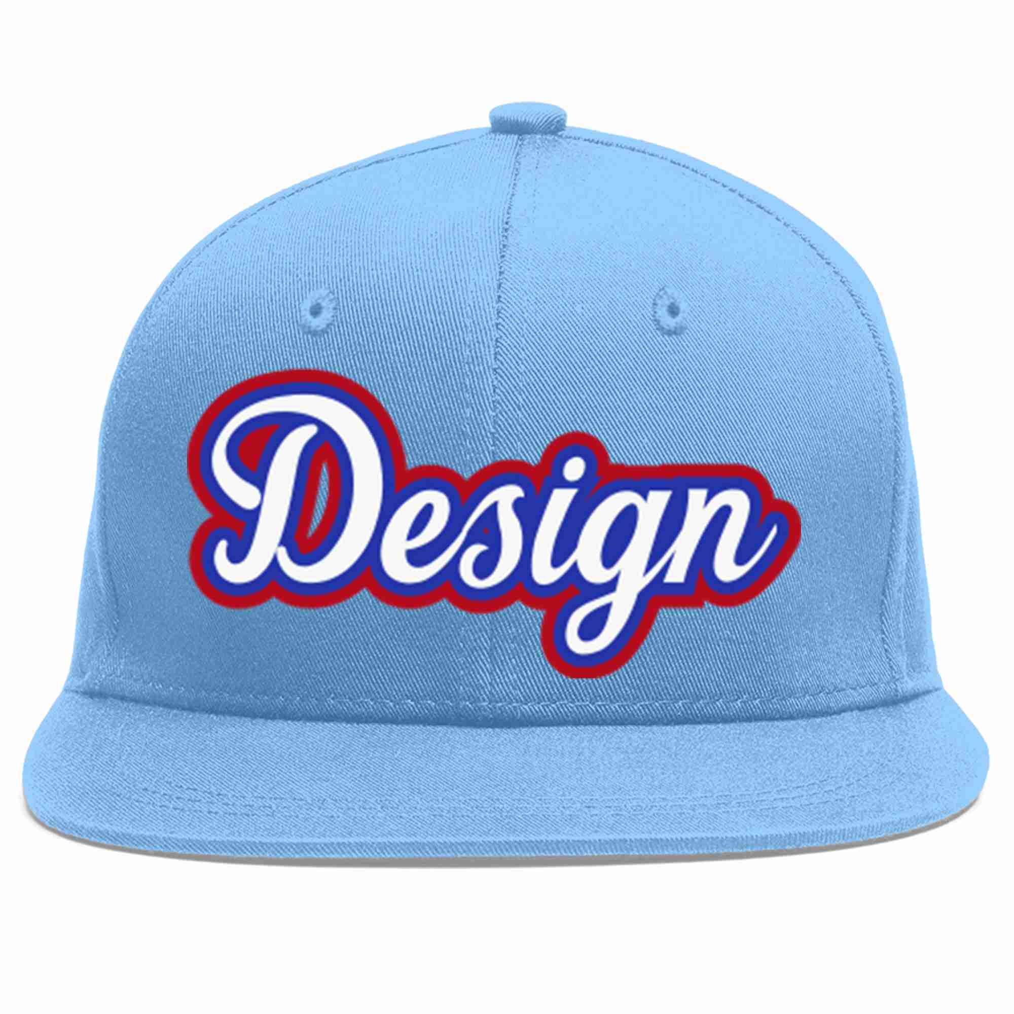 Custom Light Blue White-Royal Flat Eaves Sport Baseball Cap Design for Men/Women/Youth