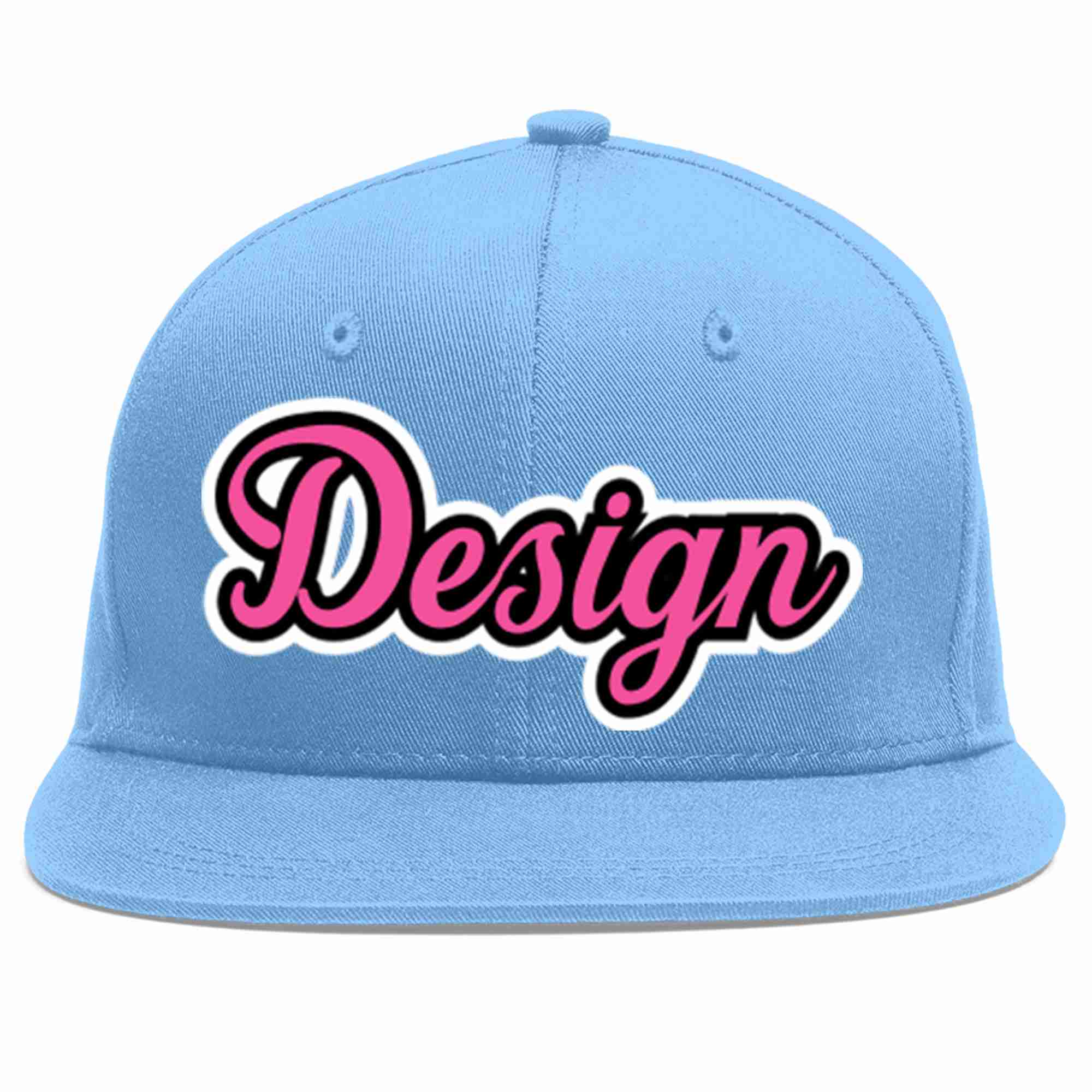 Conception personnalisée de casquette de baseball de sport à avant-toit plat bleu clair rose-noir pour hommes/femmes/jeunes