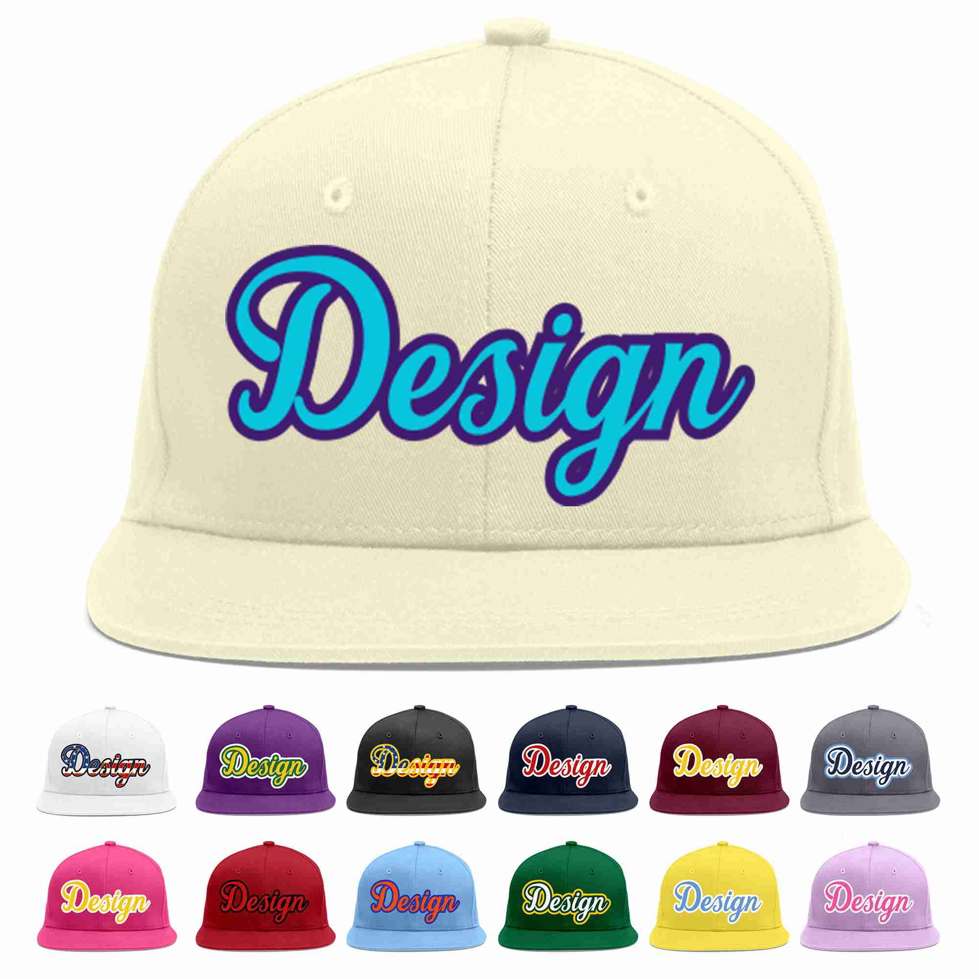 Custom Cream Light Blue-purple Flat Eaves Sport Baseball Cap Design for Men/Women/Youth