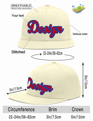 Custom Cream Red-Royal Flat Eaves Sport Baseball Cap Design for Men/Women/Youth