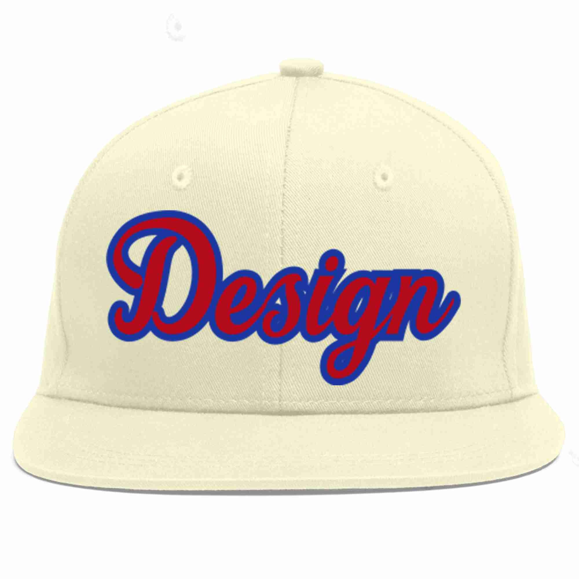 Custom Cream Red-Royal Flat Eaves Sport Baseball Cap Design for Men/Women/Youth