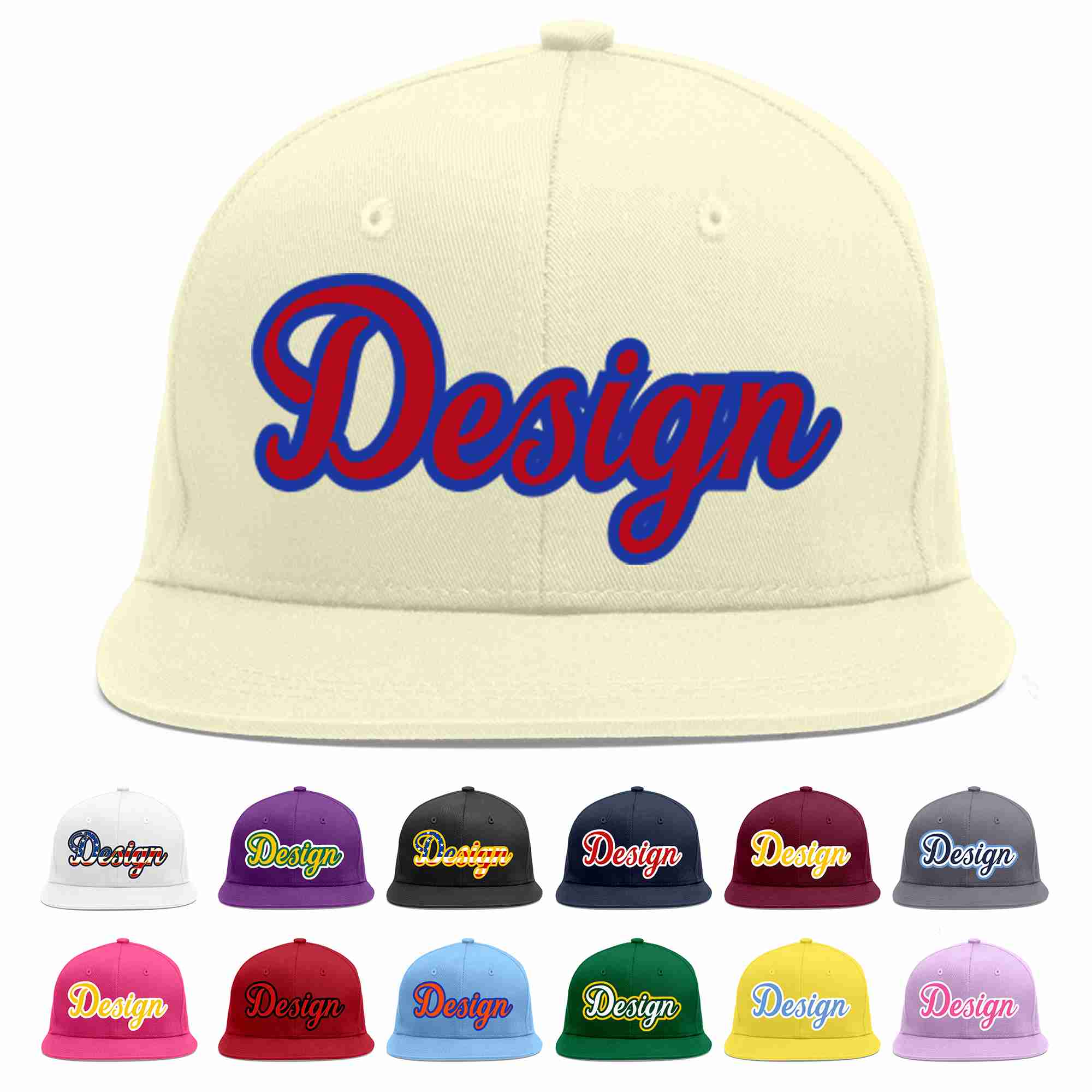 Custom Cream Red-Royal Flat Eaves Sport Baseball Cap Design for Men/Women/Youth