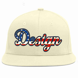 Custom Cream Vintage USA Flag-Gold Flat Eaves Sport Baseball Cap Design for Men/Women/Youth