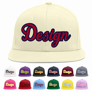 Custom Cream Red-Navy Flat Eaves Sport Baseball Cap Design for Men/Women/Youth