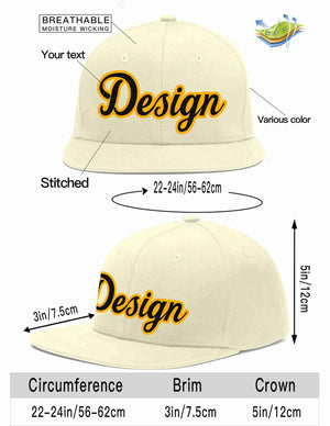 Custom Cream Black-Yellow Flat Eaves Sport Baseball Cap Design for Men/Women/Youth