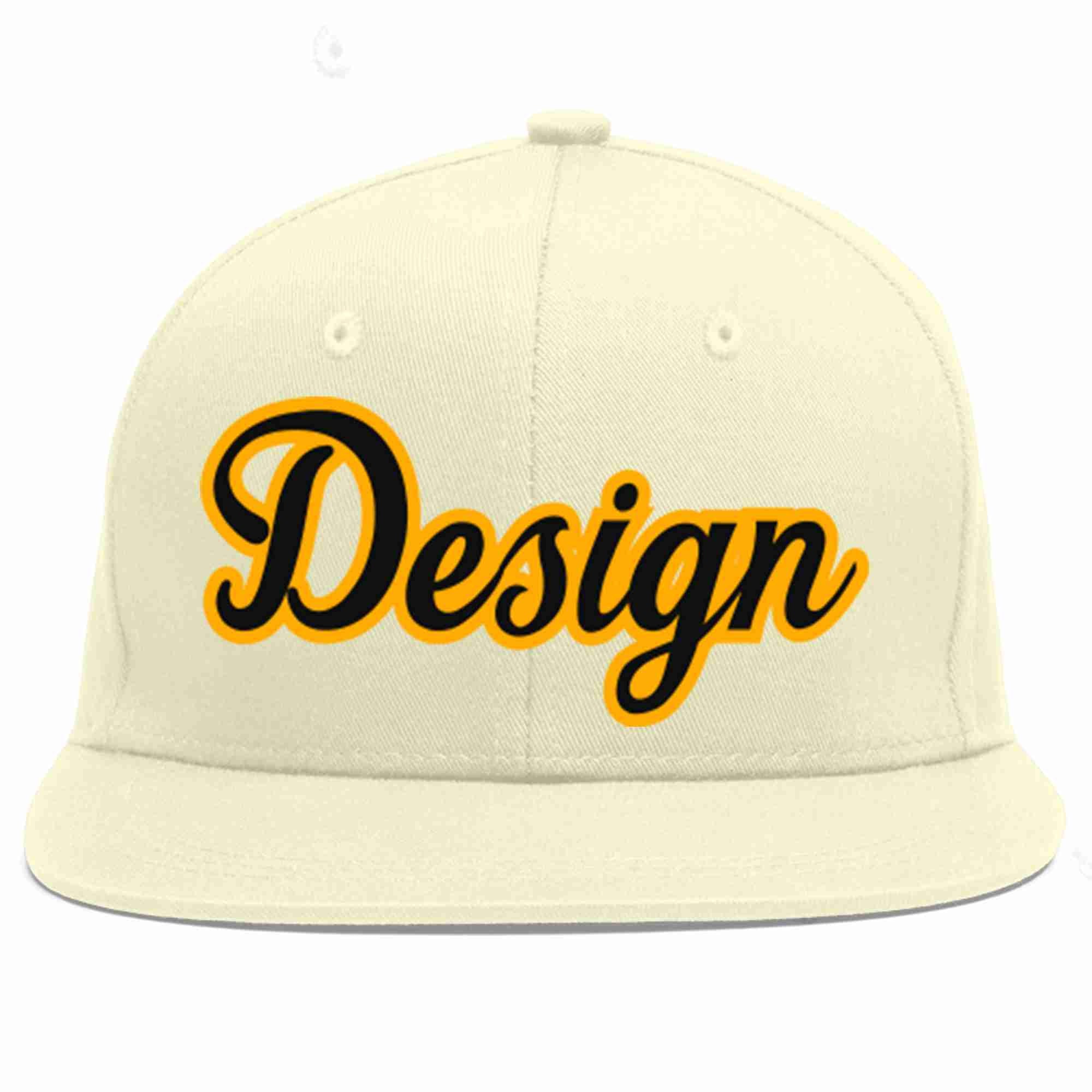 Custom Cream Black-Yellow Flat Eaves Sport Baseball Cap Design for Men/Women/Youth