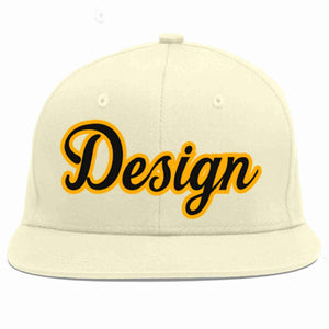 Custom Cream Black-Yellow Flat Eaves Sport Baseball Cap Design for Men/Women/Youth