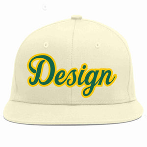 Casquette de baseball de sport à Eaves plates Kelly vert-or crème personnalisée pour hommes/femmes/jeunes