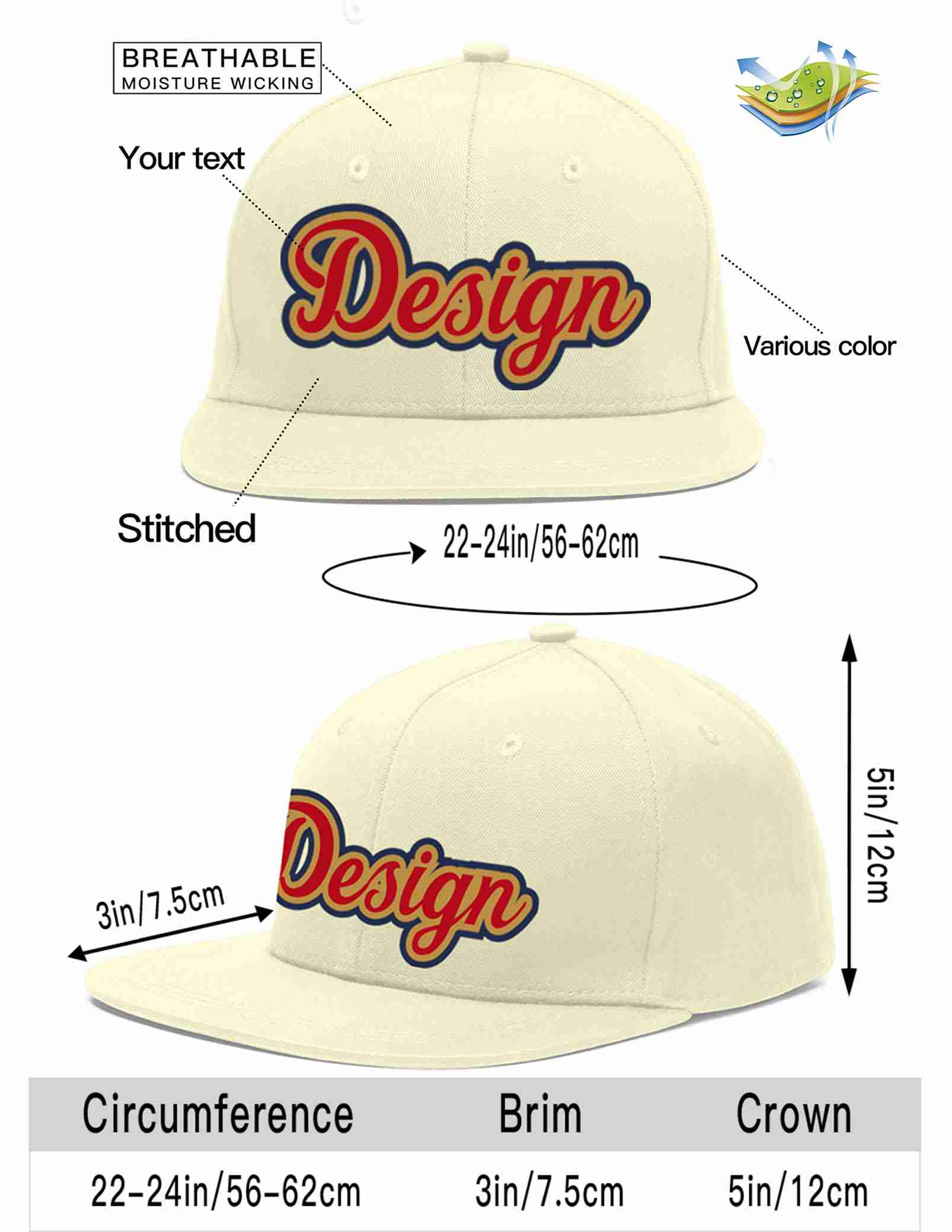 Custom Cream Red-Old Gold Flat Eaves Sport Baseball Cap Design for Men/Women/Youth