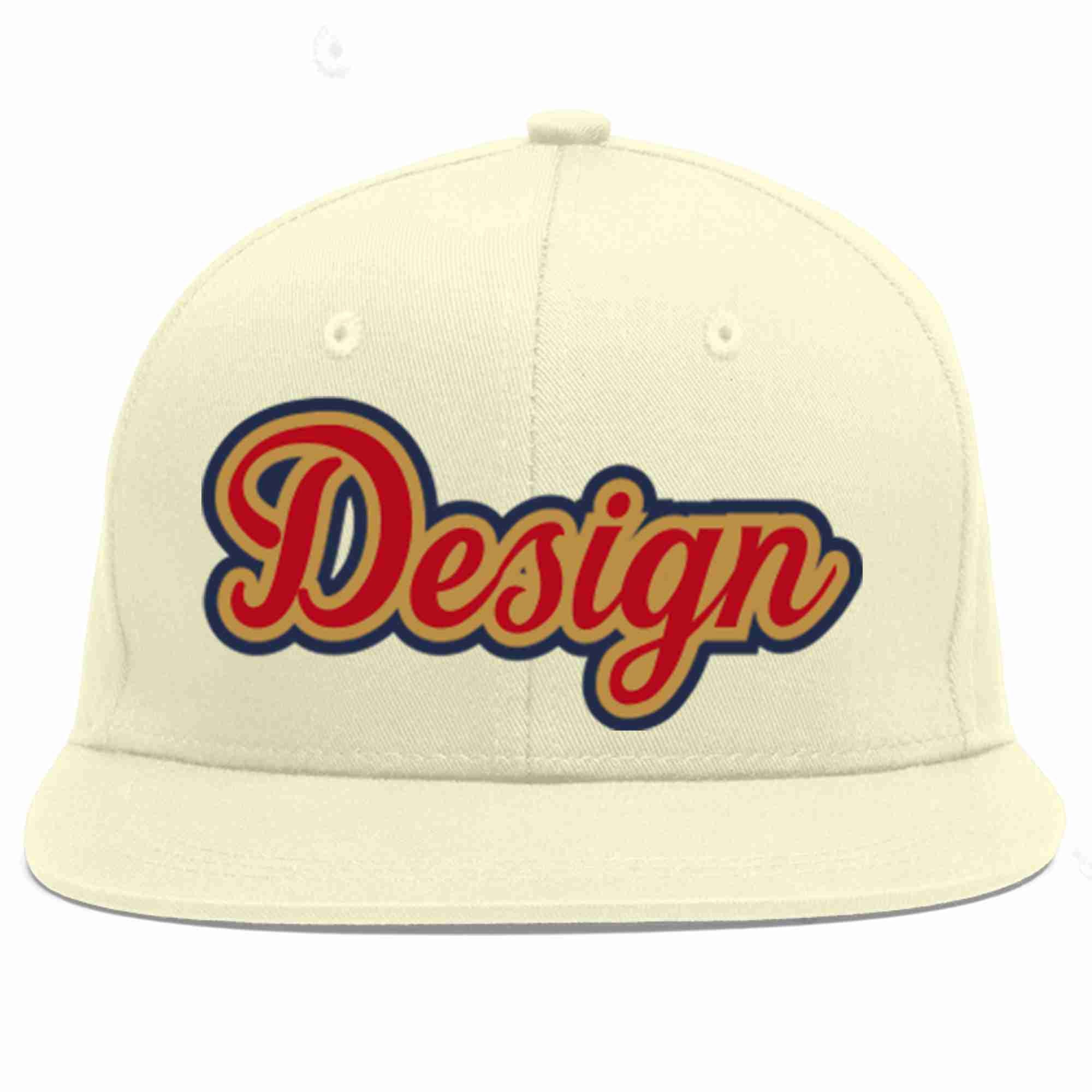 Conception personnalisée de casquette de baseball de sport à avant-toit plat rouge-vieil or crème pour hommes/femmes/jeunes