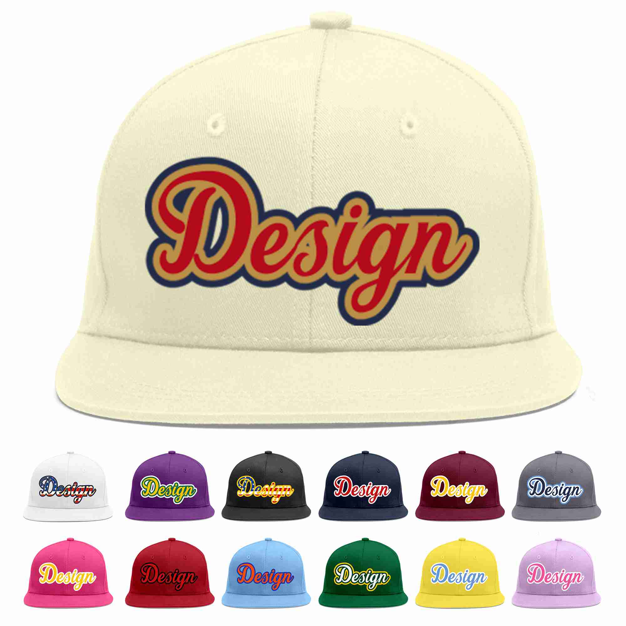 Custom Cream Red-Old Gold Flat Eaves Sport Baseball Cap Design for Men/Women/Youth