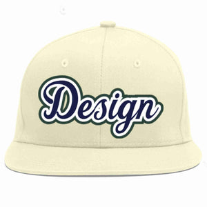 Conception personnalisée de casquette de baseball de sport à avant-toit plat bleu marine-blanc crème pour hommes/femmes/jeunes