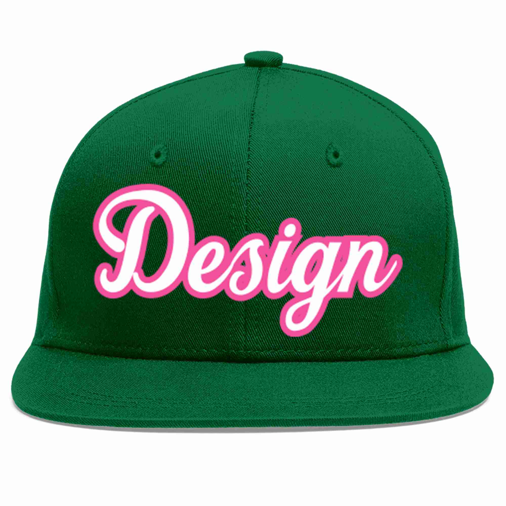 Custom Green White-Pink Flat Eaves Sport Baseball Cap Design for Men/Women/Youth