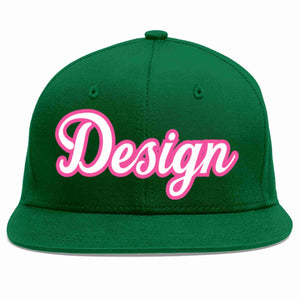 Conception personnalisée de casquette de baseball de sport à avant-toit plat vert blanc-rose pour hommes/femmes/jeunes