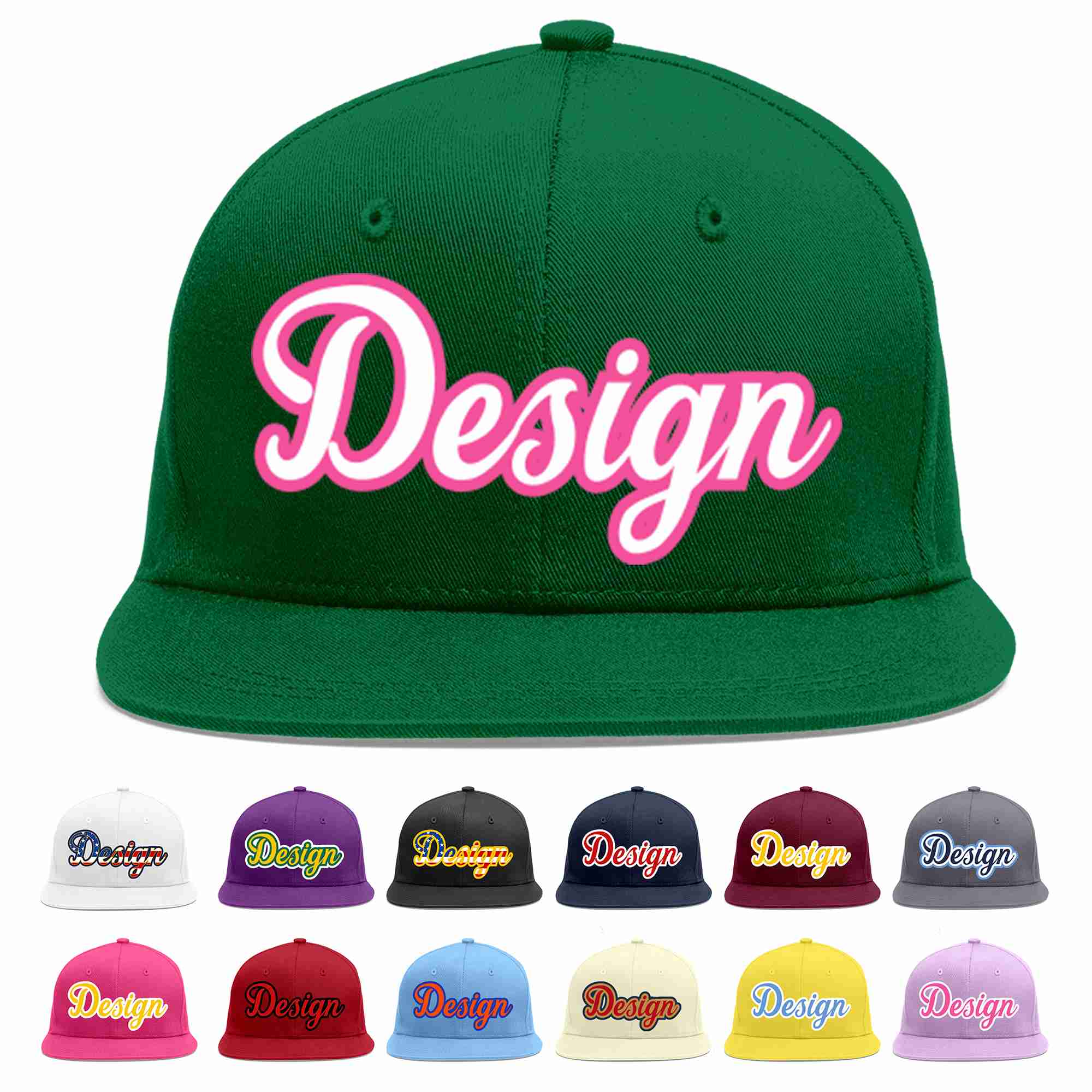 Custom Green White-Pink Flat Eaves Sport Baseball Cap Design for Men/Women/Youth