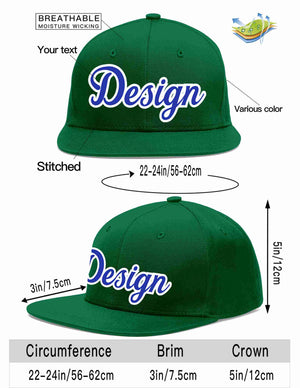 Custom Green Royal-White Flat Eaves Sport Baseball Cap Design for Men/Women/Youth