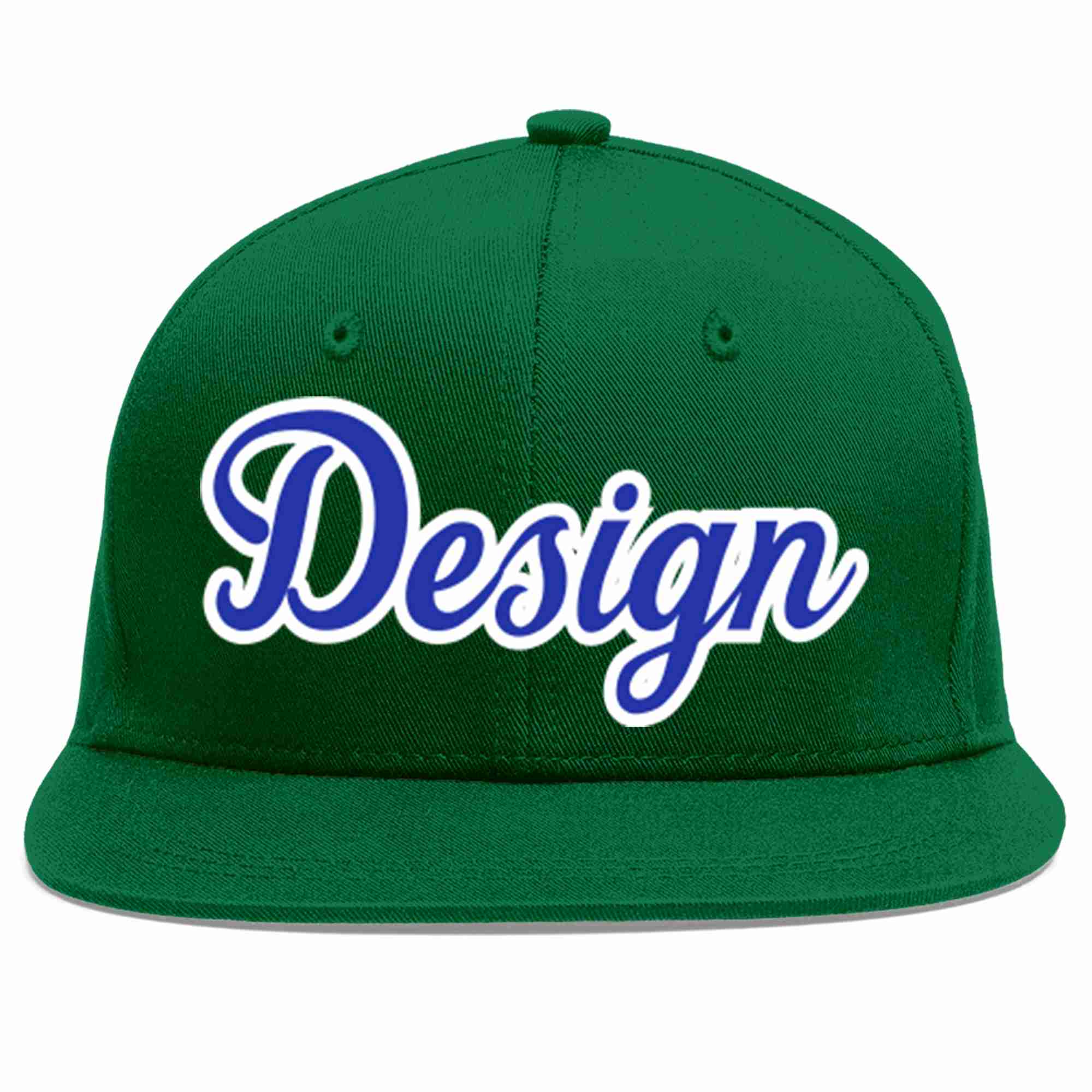 Conception personnalisée de casquette de baseball de sport à avant-toit plat vert Royal-blanc pour hommes/femmes/jeunes