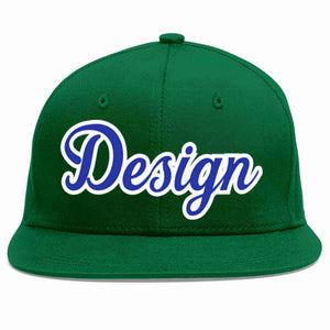 Custom Green Royal-White Flat Eaves Sport Baseball Cap Design for Men/Women/Youth