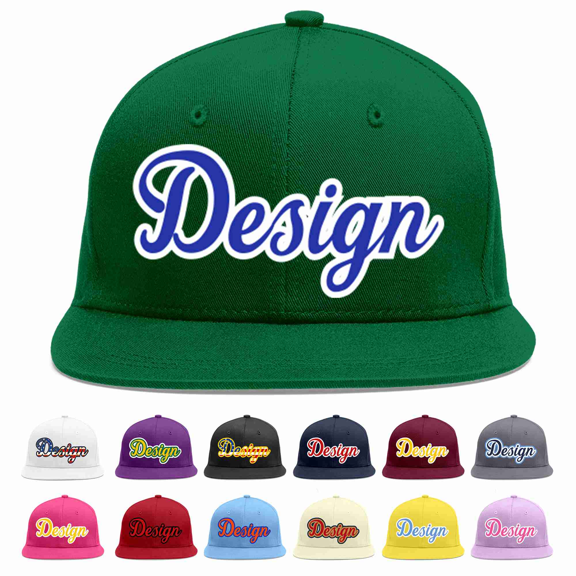 Custom Green Royal-White Flat Eaves Sport Baseball Cap Design for Men/Women/Youth