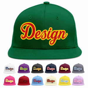 Custom Green Red-Yellow Flat Eaves Sport Baseball Cap Design for Men/Women/Youth