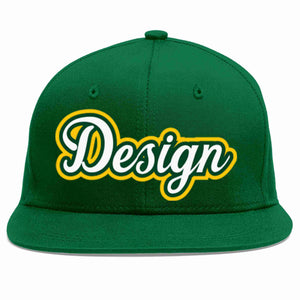 Conception personnalisée de casquette de baseball de sport à avant-toit plat vert blanc-kelly vert pour hommes/femmes/jeunes