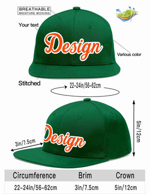 Conception personnalisée de casquette de baseball de sport à avant-toit plat vert orange-blanc pour hommes/femmes/jeunes