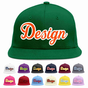 Conception personnalisée de casquette de baseball de sport à avant-toit plat vert orange-blanc pour hommes/femmes/jeunes