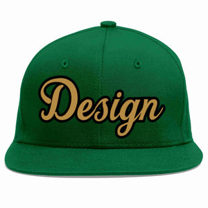 Custom Green Old Gold-Black Flat Eaves Sport Baseball Cap Design for Men/Women/Youth