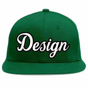 Conception personnalisée de casquette de baseball de sport à avant-toit plat vert blanc-noir pour hommes/femmes/jeunes