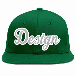 Conception personnalisée de casquette de baseball de sport à avant-toit plat vert gris-blanc pour hommes/femmes/jeunes