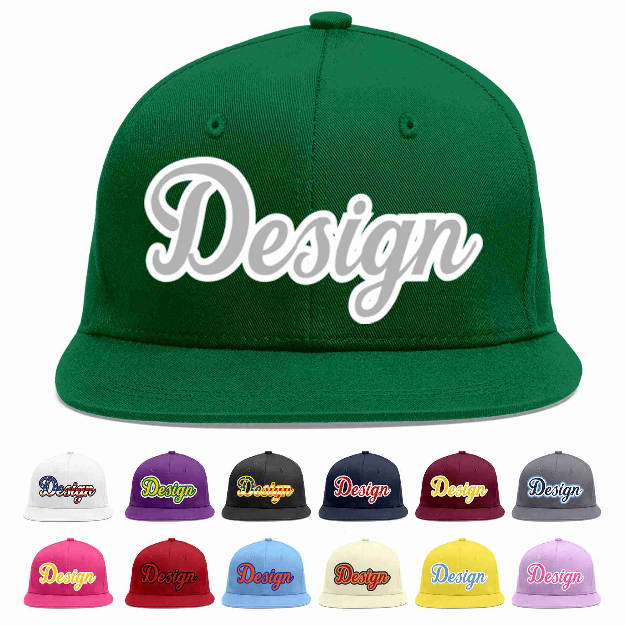 Custom Green Gray-White Flat Eaves Sport Baseball Cap Design for Men/Women/Youth