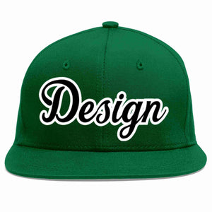 Custom Green Black-White Flat Eaves Sport Baseball Cap Design for Men/Women/Youth