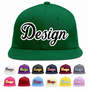 Custom Green Black-White Flat Eaves Sport Baseball Cap Design for Men/Women/Youth