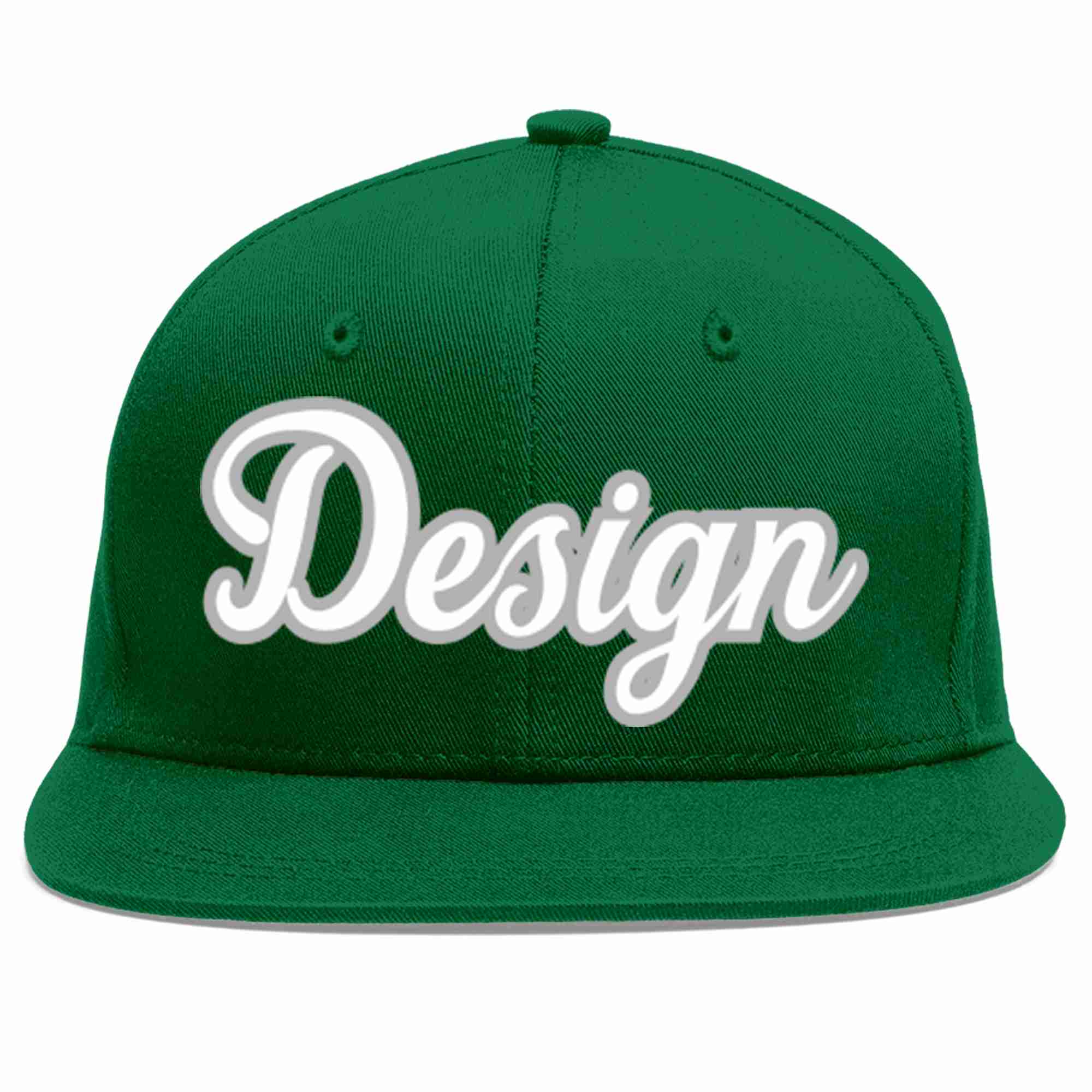 Conception personnalisée de casquette de baseball de sport à avant-toit plat vert blanc-gris pour hommes/femmes/jeunes