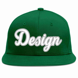 Conception personnalisée de casquette de baseball de sport à avant-toit plat vert blanc-gris pour hommes/femmes/jeunes