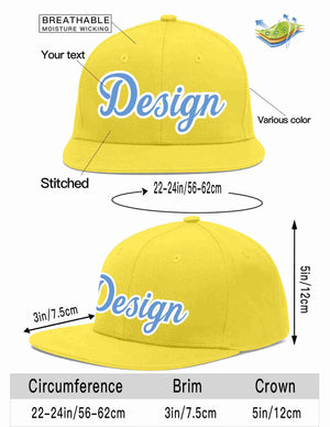 Custom Light Gold Light Blue-White Flat Eaves Sport Baseball Cap Design for Men/Women/Youth