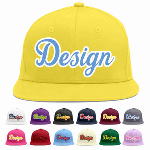 Custom Light Gold Light Blue-White Flat Eaves Sport Baseball Cap Design for Men/Women/Youth