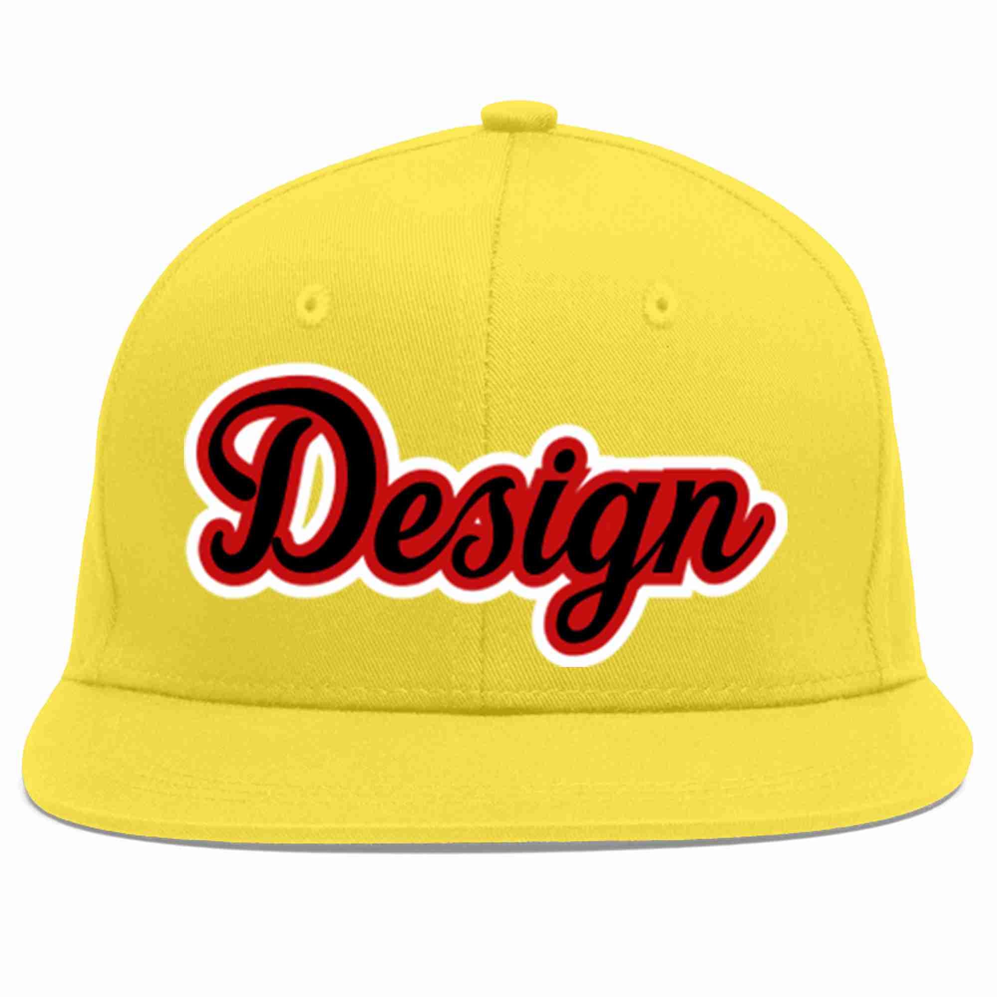 Custom Light Gold Black-Red Flat Eaves Sport Baseball Cap Design for Men/Women/Youth