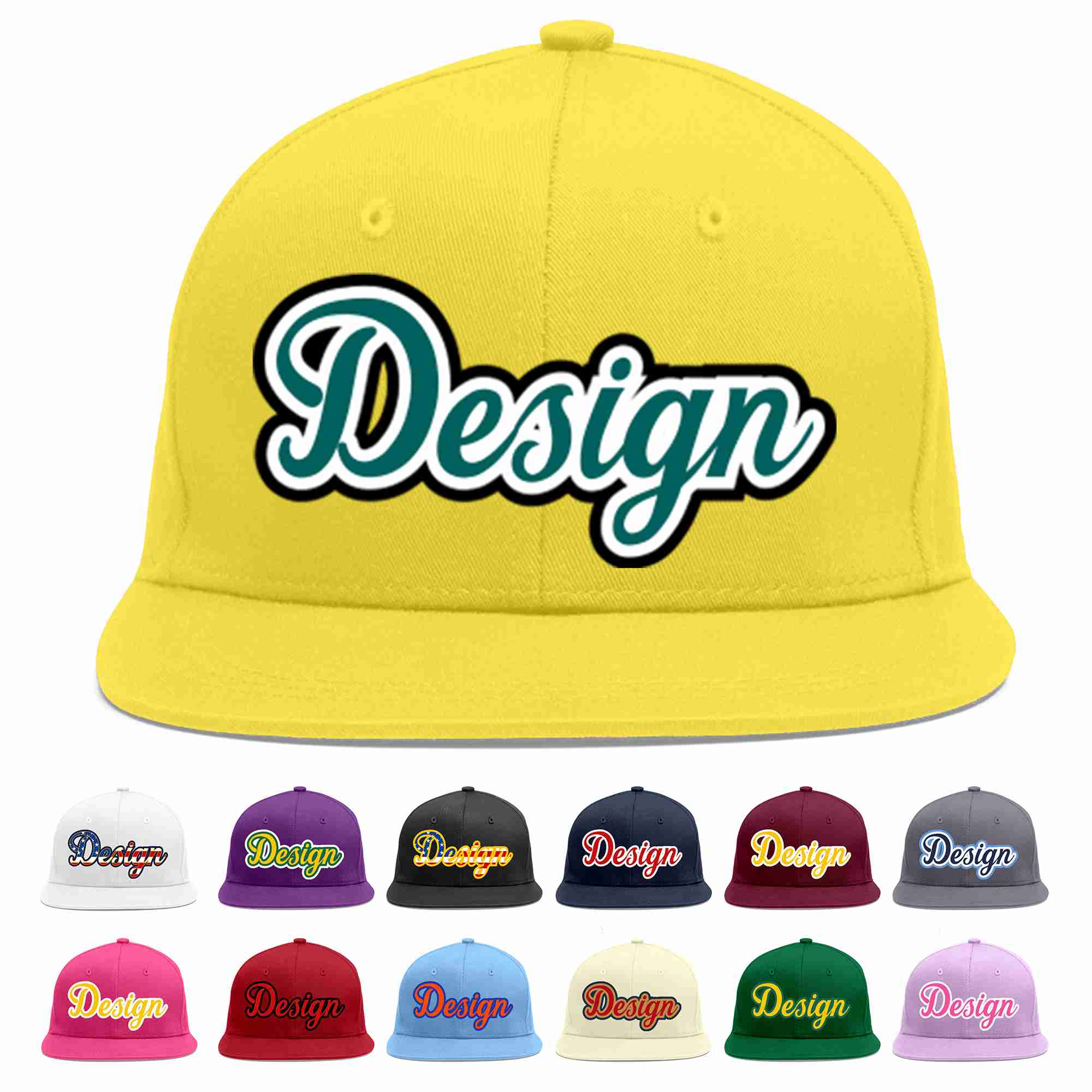 Custom Light Gold Aqua-White Flat Eaves Sport Baseball Cap Design for Men/Women/Youth